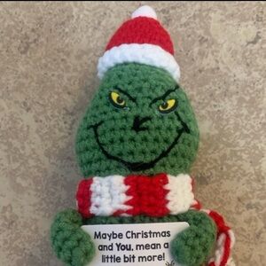 New! Grinch Crochet “The Humble Warrior” Green / White / Red. 7”H